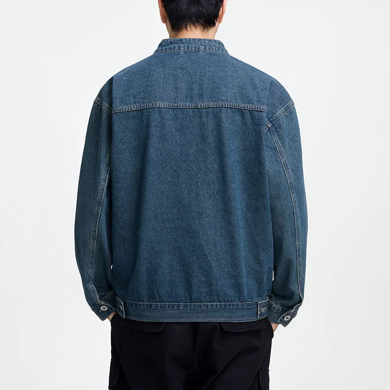 Men's Casual Non-Stretch Denim Jacket High Street Style Zipper Loose Workwear Jacket Plus Size Trendy Streetwear Top