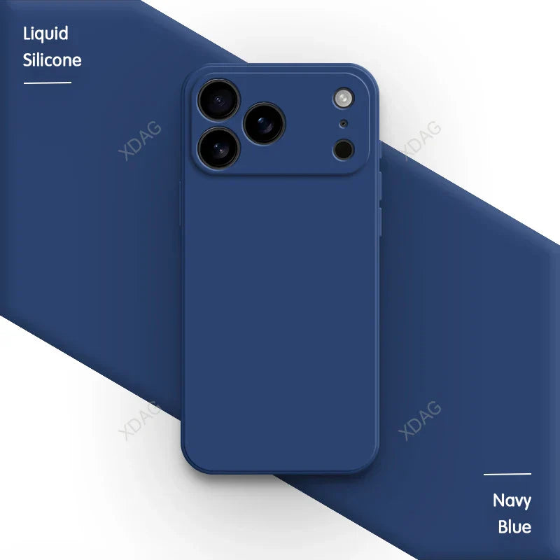 جراب هاتف أصلي من السيليكون السائل لهاتف iPhone 17 Pro Max Air 17Pro 17Max 5G بحافة مستقيمة وحماية للعدسة غطاء خلفي ناعم أساسي