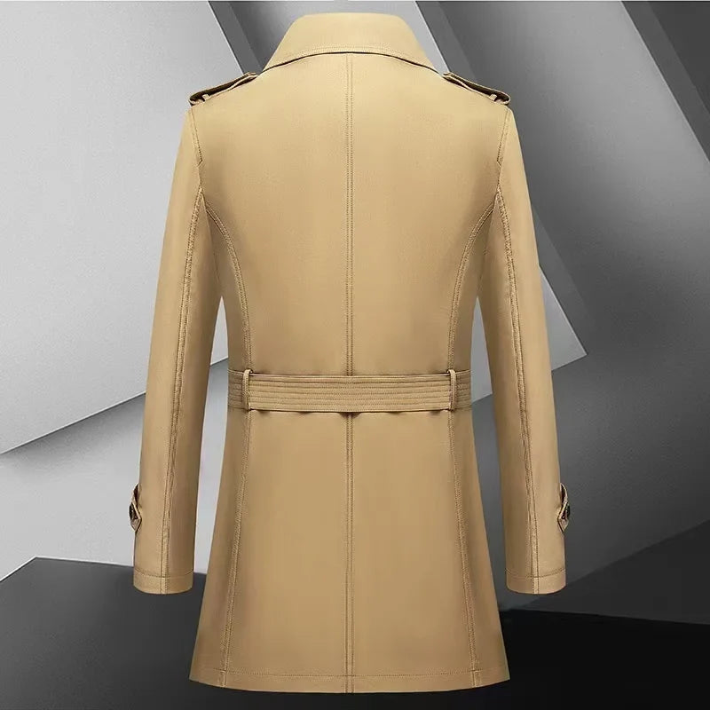 2024 Autumn New Men's Medium to Long Fashion Windbreaker Coat High Quality Double breasted British style Coat Series Belt Coat