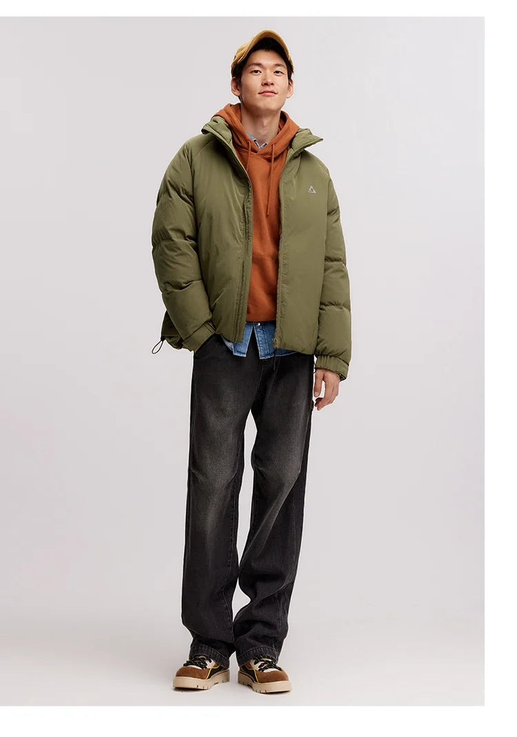 Down Jacket Men 2024 Winter New Outdoor Texture Printed Coat Loose Raglan Sleeve Stand-Up Collar Trendy Down Jacket