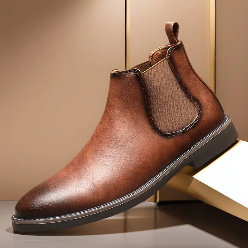 Men's Chelsea Boots Luxury High Quality Men Leather Boots Fashion British Style High Top Men Shoes Comfort Business Ankle Boots