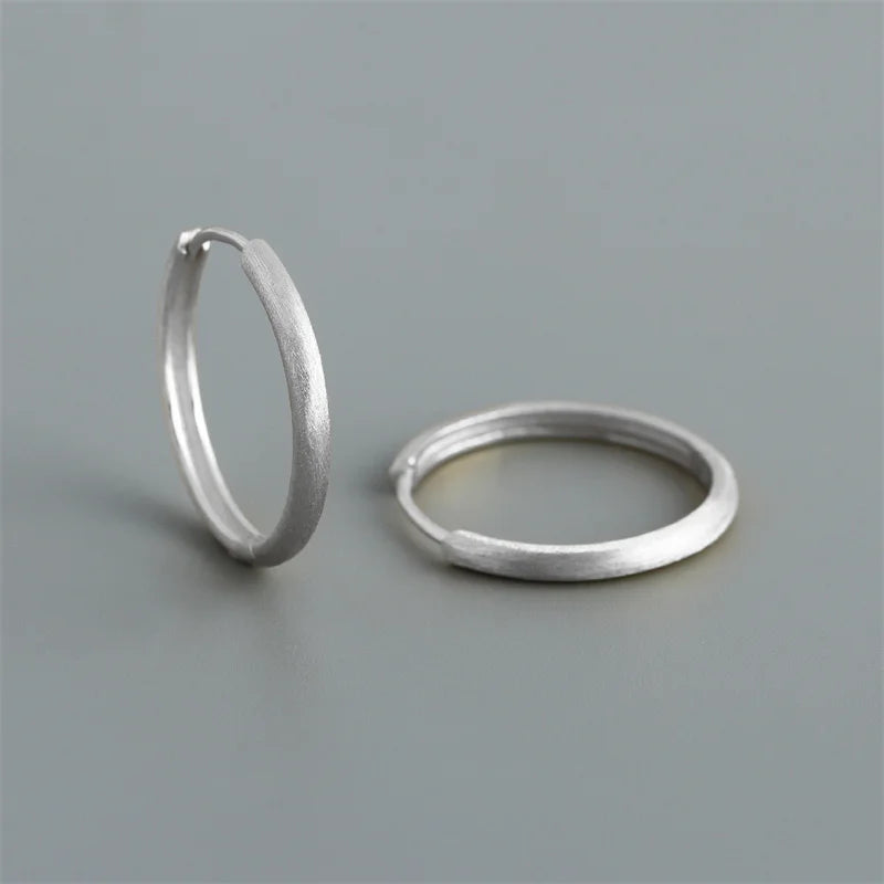 925 Sterling Silver Simple Matte Bohemian Round Ear Buckle for Women Punk Unisex Rock Hoop Earring Jewelry Accessories