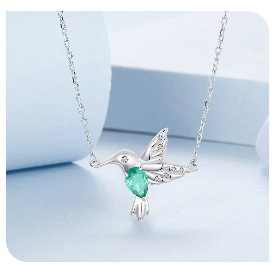 925 Sterling Silver White Gold Plated Hummingbird Necklace Bird Pendant Neck Chain for Women Party Fine Jewelry Gift