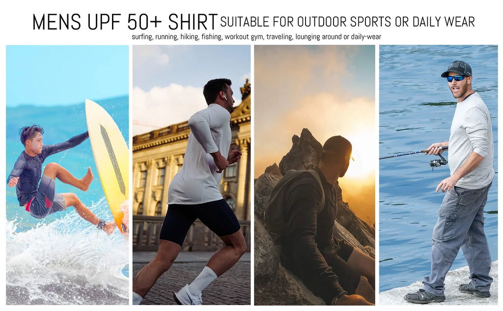 Mens UPF50+ UV Protection T-Shirt Lightweight Long Sleeve Quick Dry Fishing Shirt Outdoor Hiking Workout Rash Guards