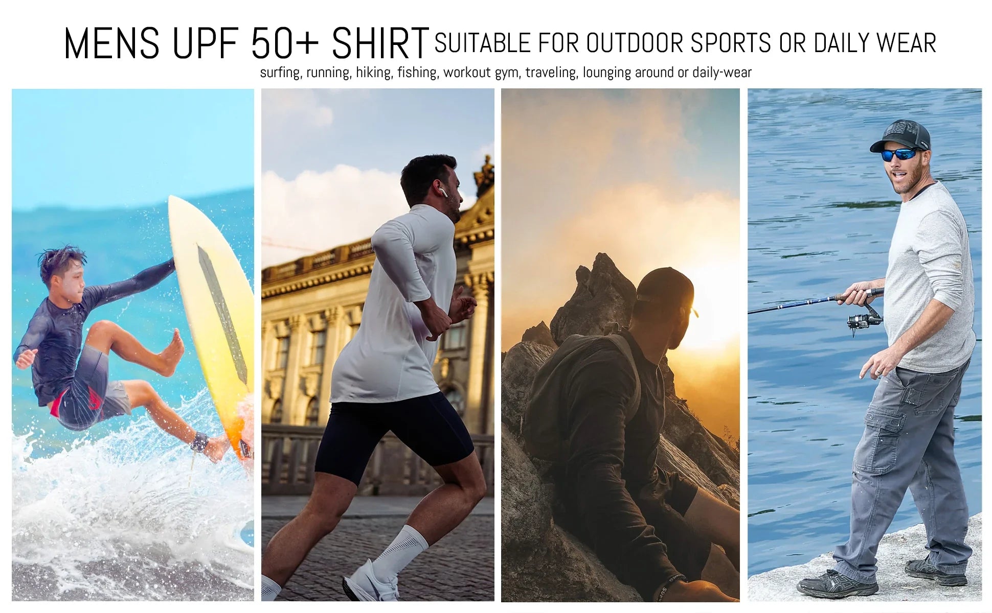 Mens UPF50+ UV Protection T-Shirt Lightweight Long Sleeve Quick Dry Fishing Shirt Outdoor Hiking Workout Rash Guards