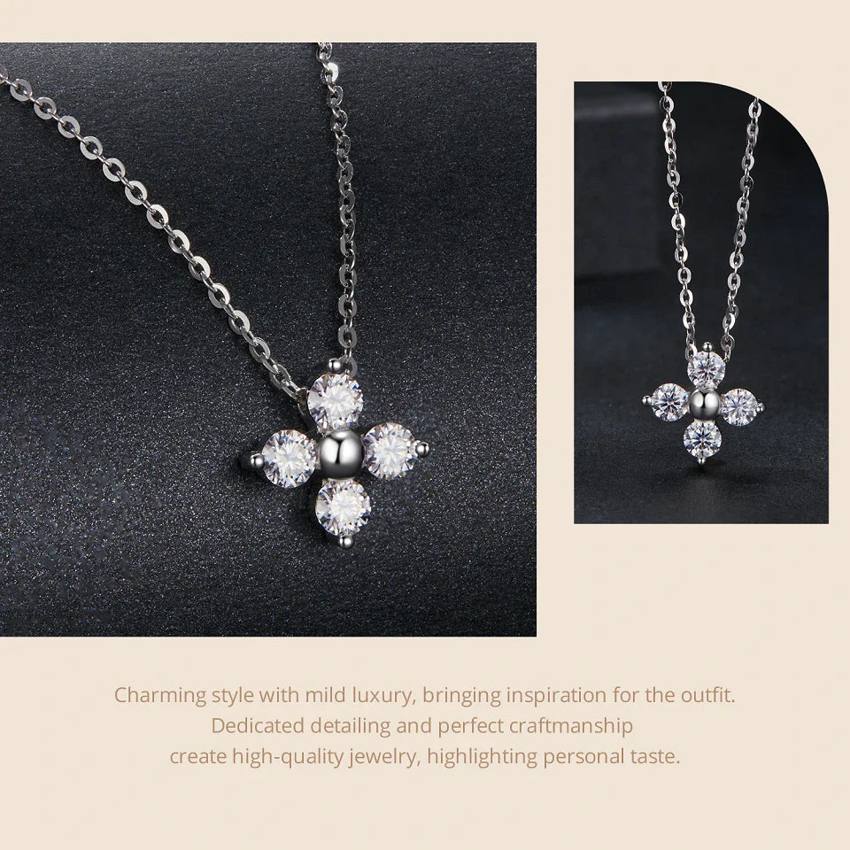 Shiny Moissanite Flower Pendant Necklace For Women Wedding Party S925 Silver with White Gold Plating Jewelry MSN038