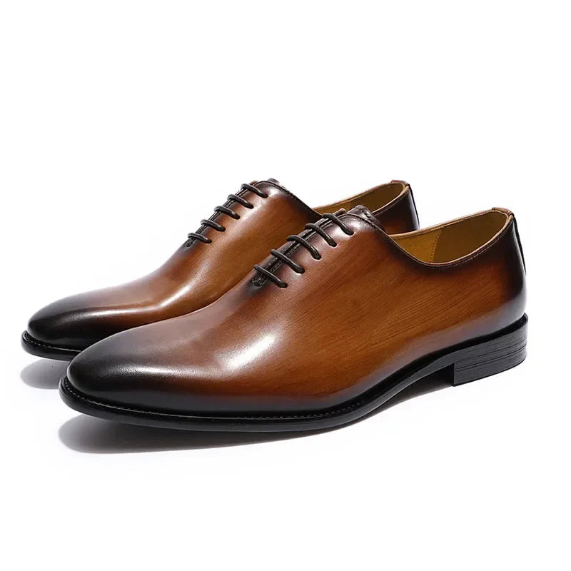 Designer Genuine Leather Mens Wholecut Oxford Shoes Luxury Brand Black Brown Dress Shoes for Business Office Formal Wear