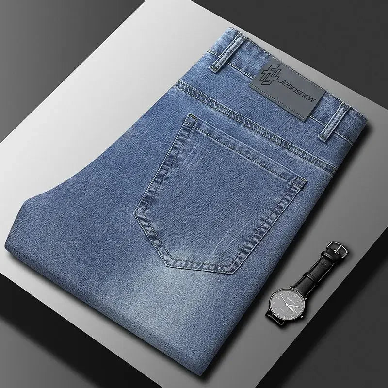Summer Thin Mens Clothing Cowboys Slim Straight Jeans Men Denim Pants Casual Regular Fitness Men's Trousers Light Blue 2026 Y2K