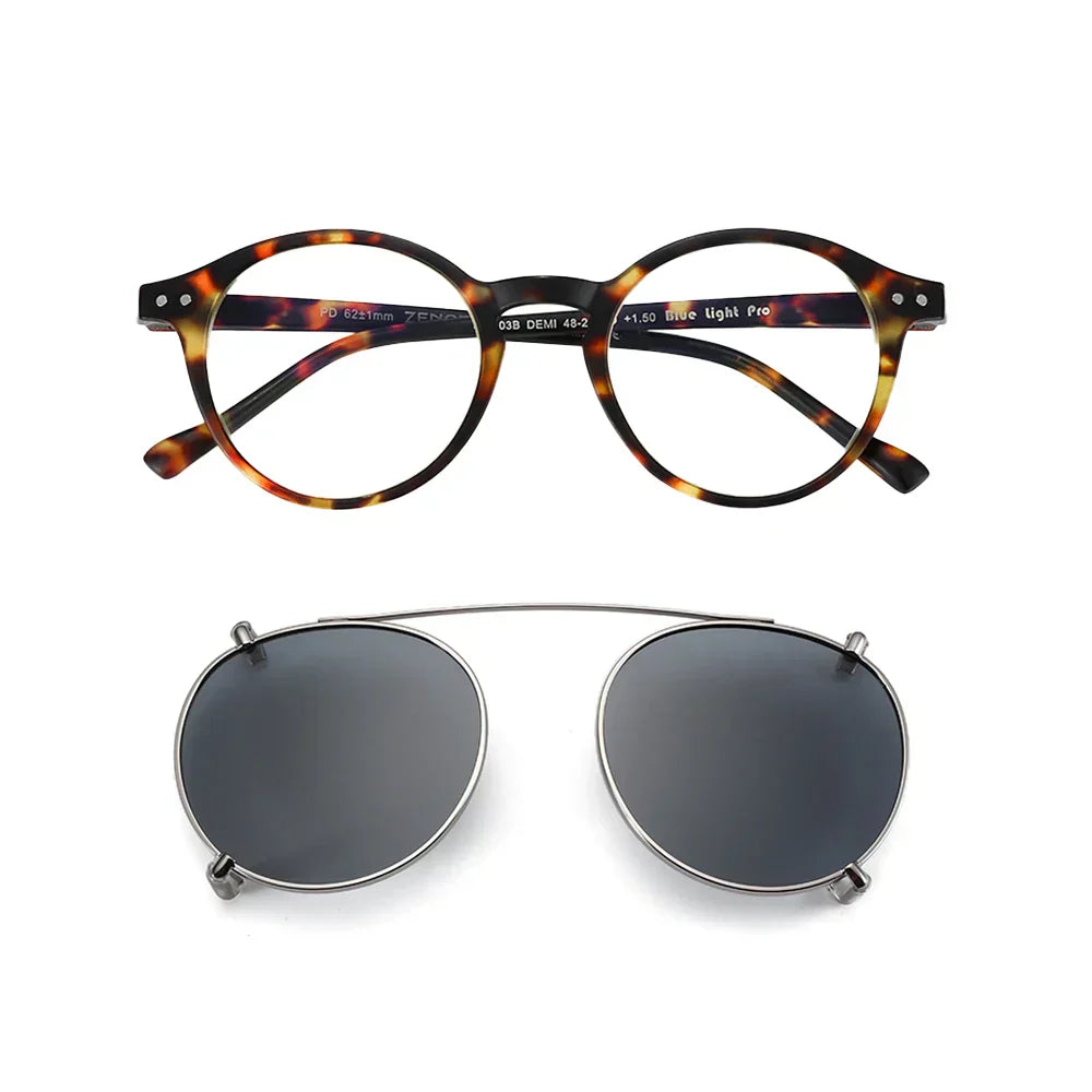 Steampunk Style Glasses (Anti Blue Light Blocking Eyewear) + Clip Lenses（Polarized Sunglasses Clips）for Women Men