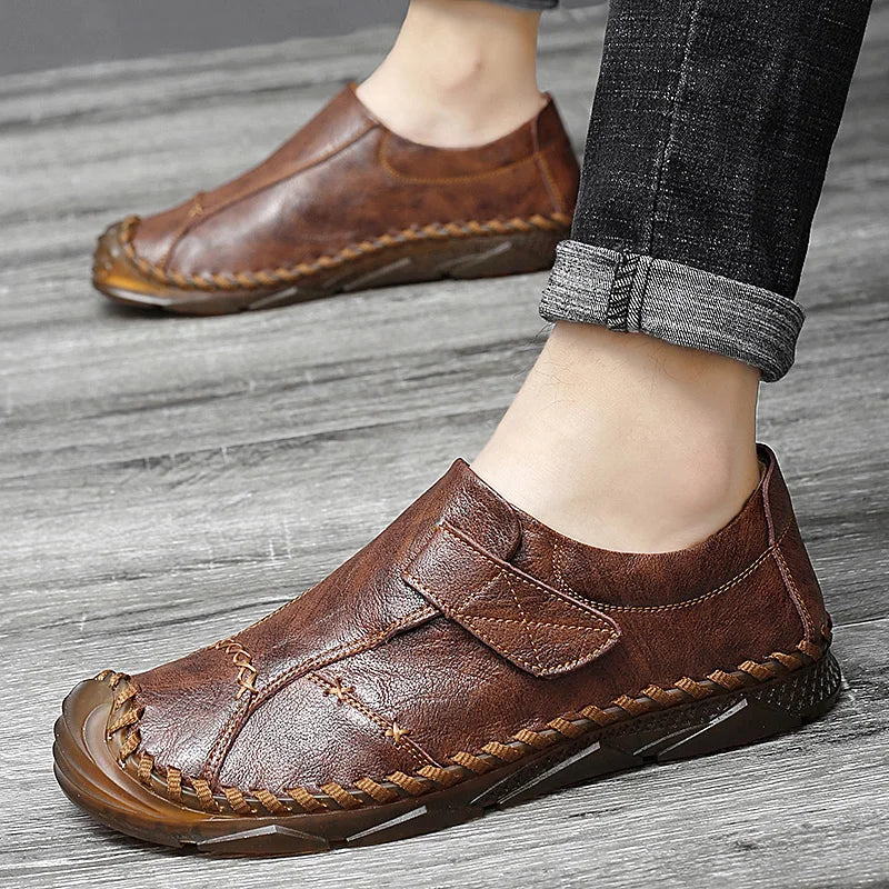 Breathable Genuine Leather Men Shoes Summer Slip On Loafers Men Casual Leather Shoes Blue Flats Hot Sale Driving Shoes Moccasins