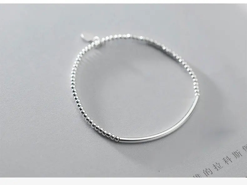 16cm Bracelets For Women Silver 925 Heart Silver Elastic Rope Round Bead Chain Sterling 925 Silver Women's Bracelet