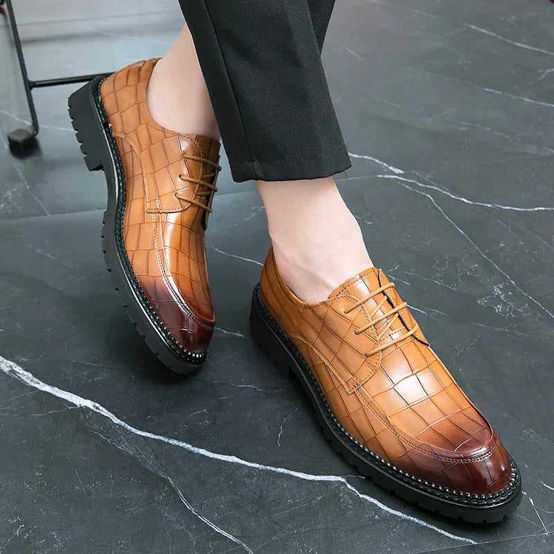 Men leather lace-up business shoes British casual breathable formal footwear Korean style