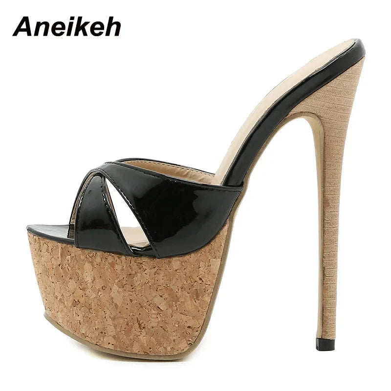 Aneikeh 2025 حذاء نسائي صيفي بكعب عالٍ ونعل سميك، شبشب نسائي مفتوح من الأمام ونعل مسطح