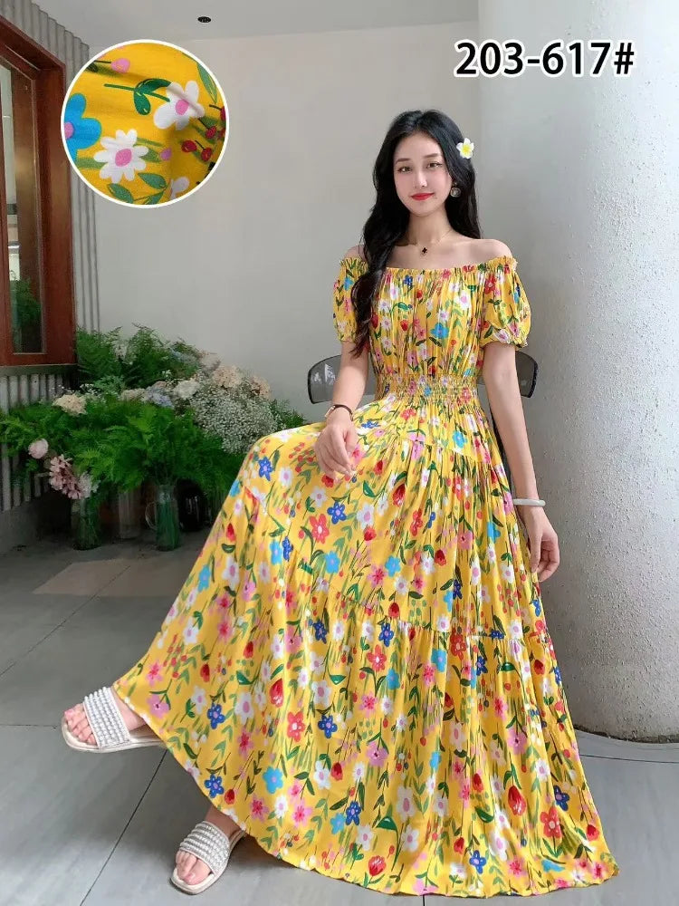 Vestidos Robe Maxi Long Dress Women Summer Indian Clothes Bohemian Cotton Linen Floral Short Sleeve Korean Style Casual