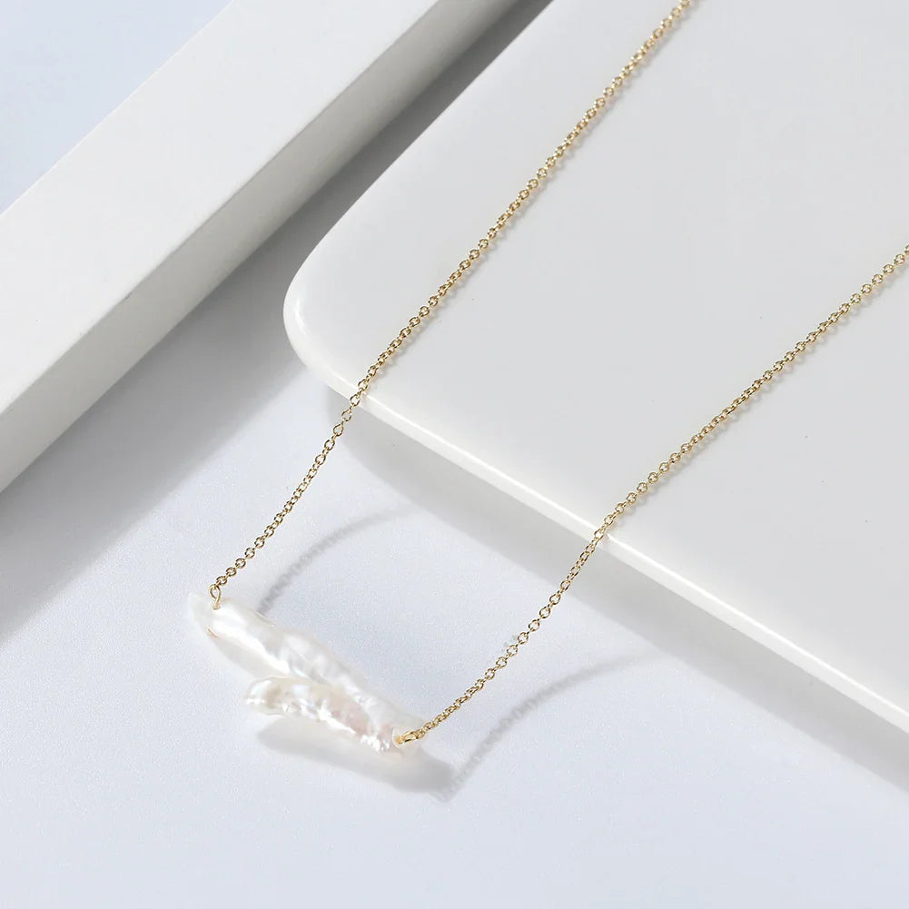 925 Sterling Silver Pearl Necklace with Irregular Real Natural Baroque Pearl for Women Necklace Jewelry GPN22