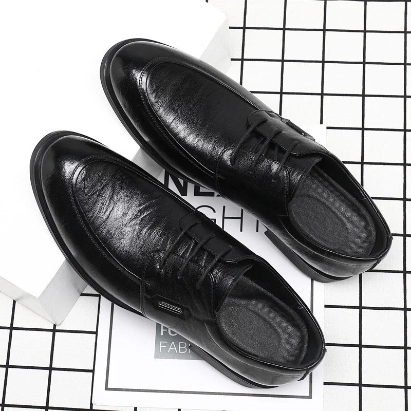 Brown Leather Dress Shoes British Style Lace Up Formal Business Footwear Groom Wedding Shoes Low Top Comfortable Office Shoes