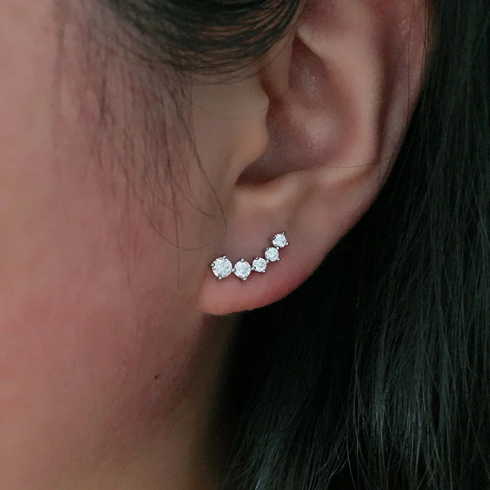 3/5-stone Smile Full Moissanite Diamond Stud Earring with Certificates 925 Sterling Silver Sparkling Diamond Earrings for Women