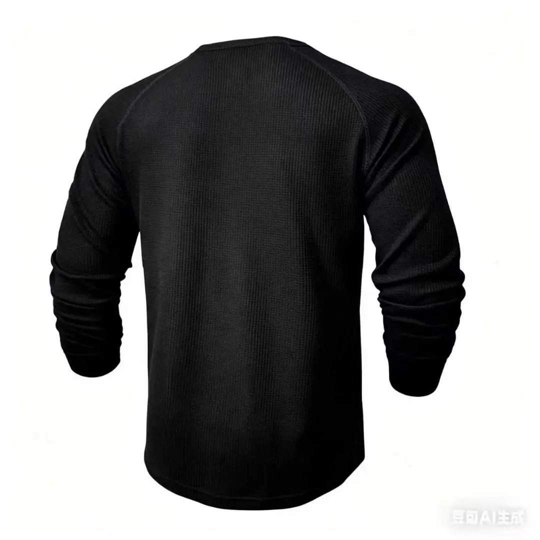 Loose men's solid colour casual versatile American-style round-neck long-sleeve base T-shirt for spring and autumn outdoor daily