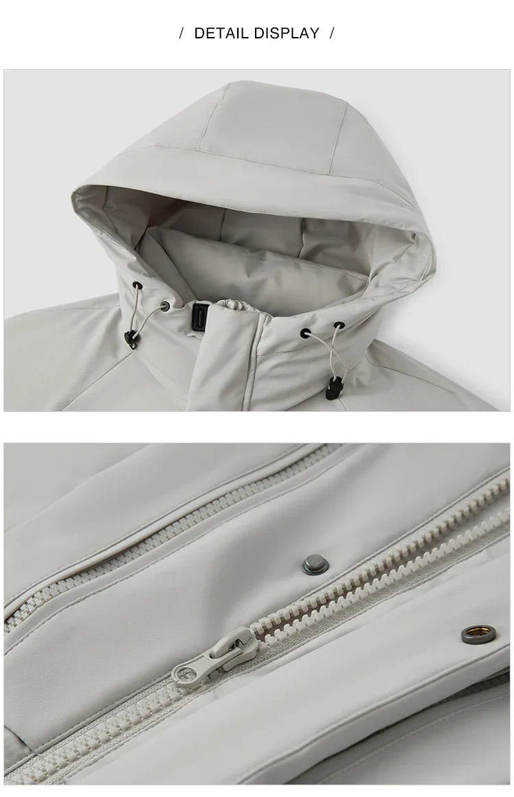 Down Jacket Men Mid-Length Hooded Sport Colorblock 2026 Winter Man Clothes Warm Outerwear Windproof Warm Colorblock Design