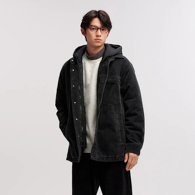 Cotton Coat Men Two-Piece Denim Thin Waterproof Oversize 2025 Winter Man Clothing Warm Outerwear