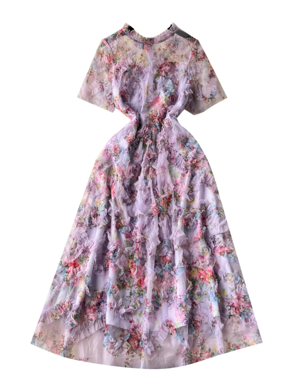 Runway Summer Autumn Holiday Floral Midi Tulle Prom Dress