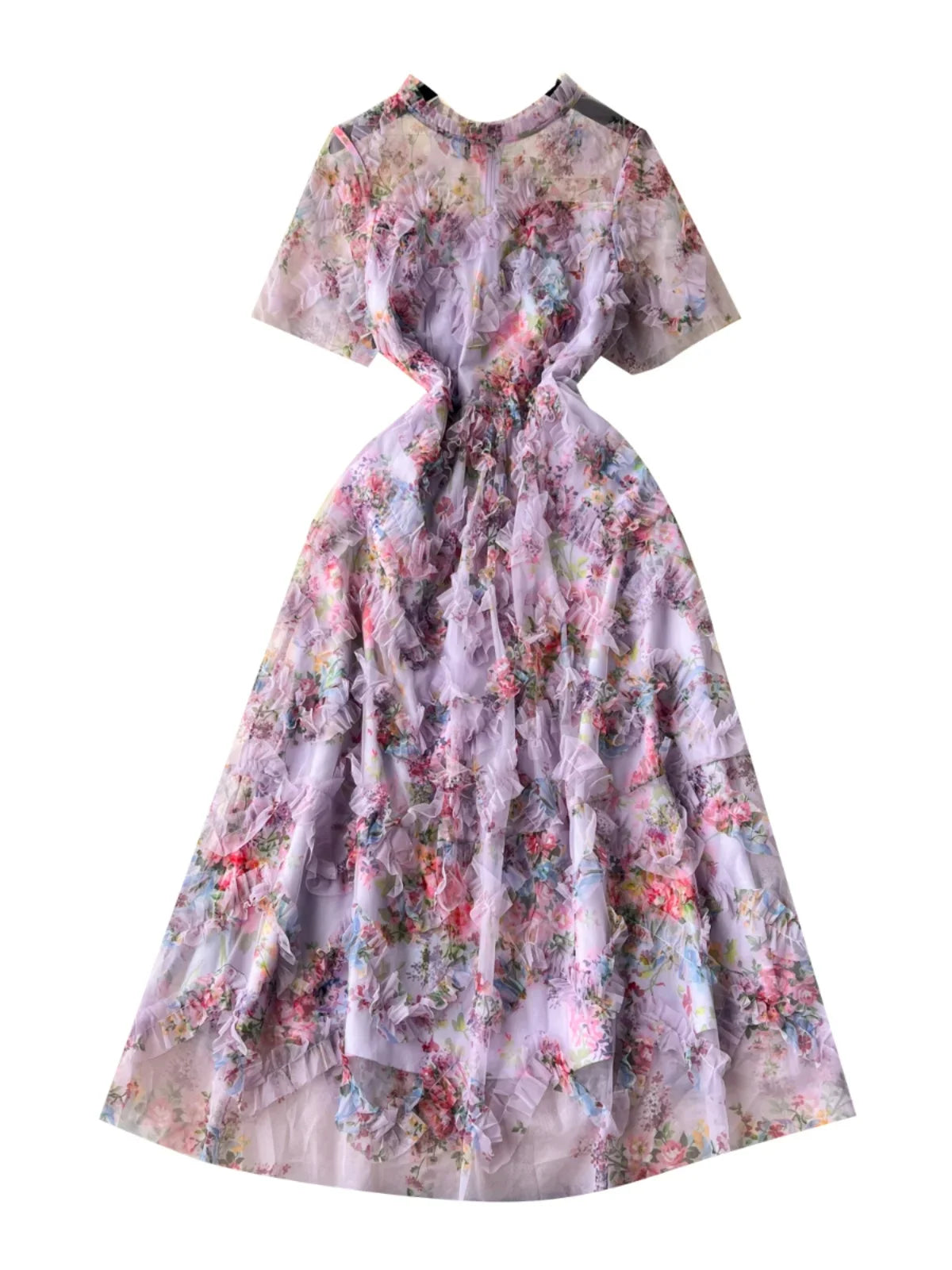 Runway Summer Autumn Holiday Floral Midi Tulle Prom Dress