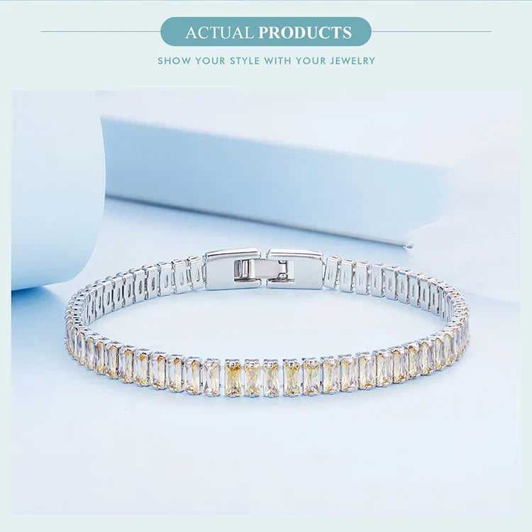 Authentic Shining Square Zircon Bracelet Plated Platinum for Women Gift Exquisite Fashion Jewelry YIB055