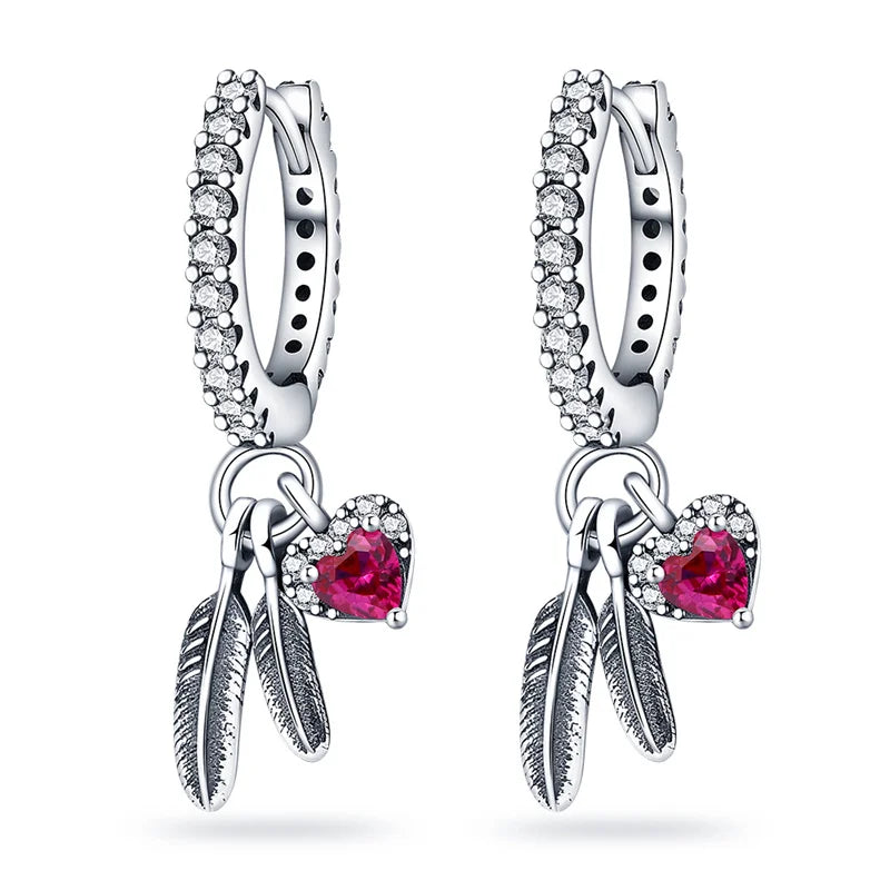 Earrings For Womens 925 Silver Color Pink Rainbow Horse Bear Bee Double Hoop Earrings Fine Engagement Anniversary Jewelry Gifts