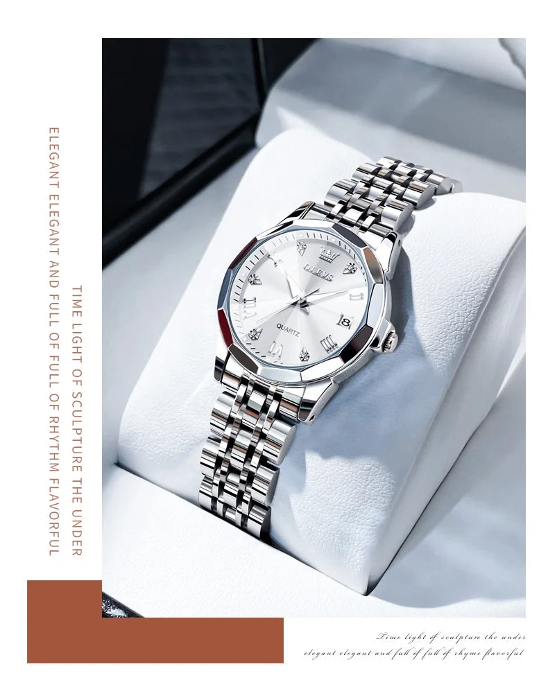 Elegant Fashion Women's Watches Luxury Brand Original Quartz Watch for Ladies Waterproof Stainless Steel Luminous Date