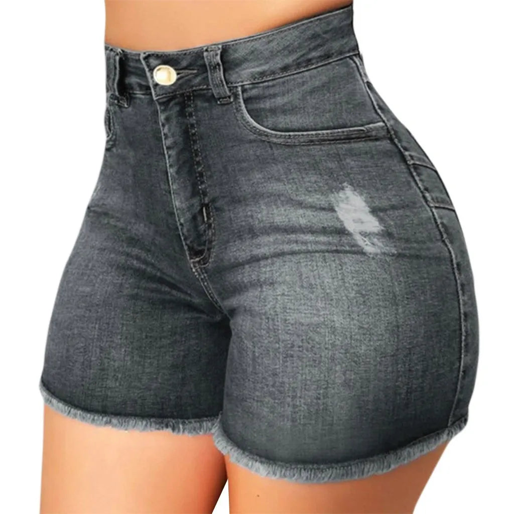 2025 New Summer Womens Jeans Shorts Jeans Short Length High Waisted Broken Denim Shorts Ripped Jeans High Waisted Hotpant Shorts