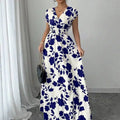 Women's Ditsy Floral V-Neck Sleeveless Waisted Maxi Dress