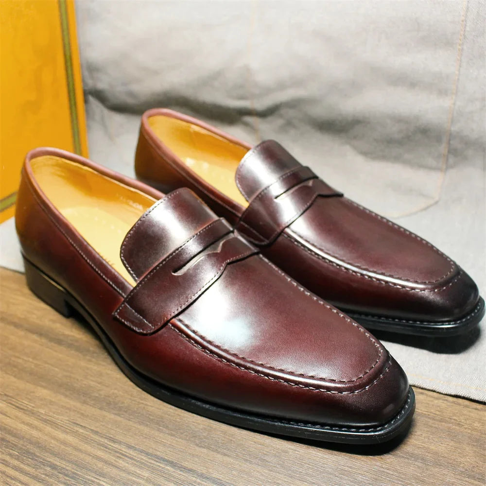  Men's genuine leather slip-on shoes polished leather classic loafers suitable for office weddings and daily wear