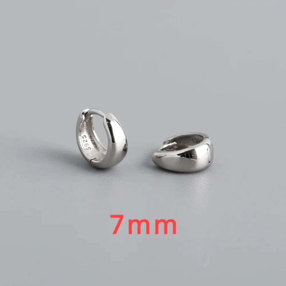 100% 925 Sterling Silver 18K 6/7/8/9/10mm Round Hoop Earrings for Women Classic Fine Jewelry Minimalist Accessories