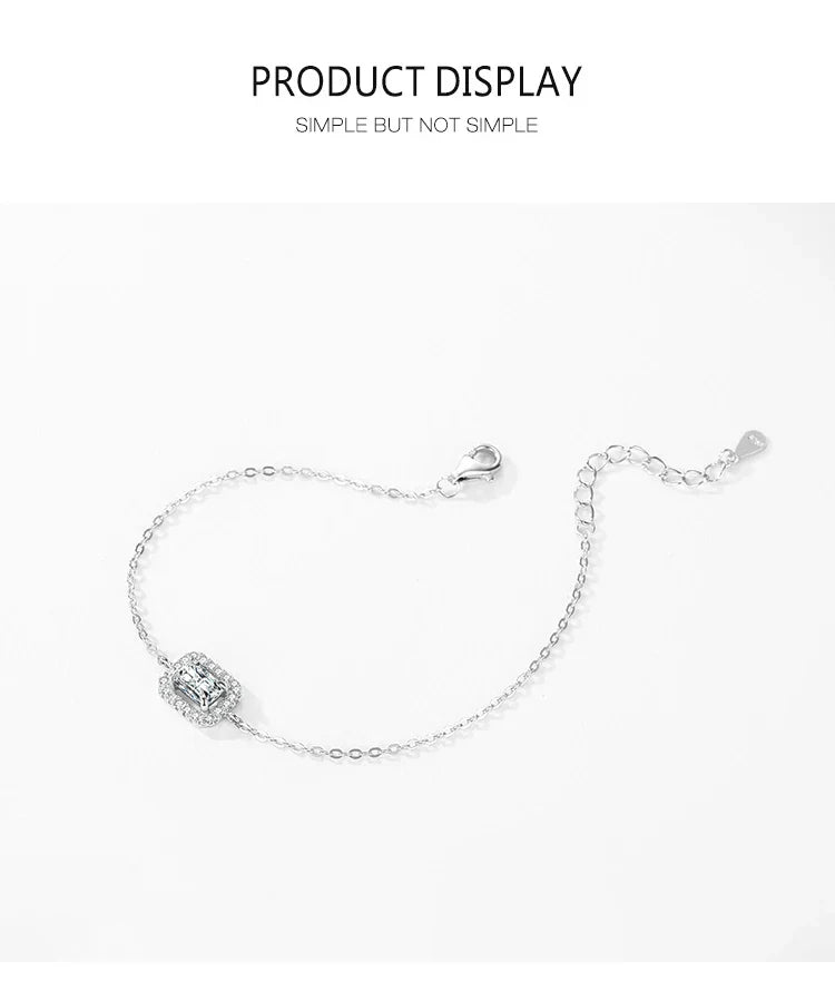 925 Sterling Silver Luxury Dazzling Rectangle1Ct Zirconia Link Chain Charm Bracelet For Women Wedding Engagement Jewelry
