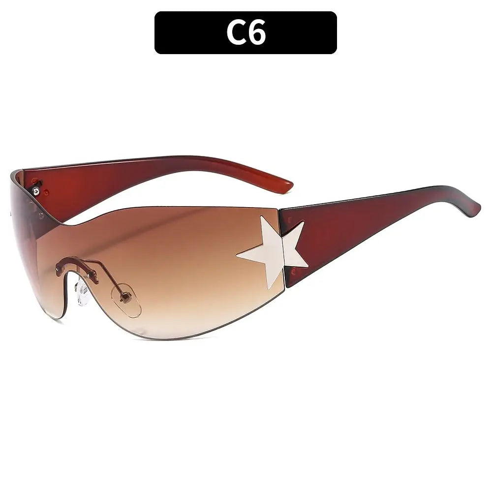 2025 Fashion Punk Y2K Sunglasses for Women Men Trendy Wrap Around Sun Glasses Shades Star Decoration Eyewear UV400 Goggles