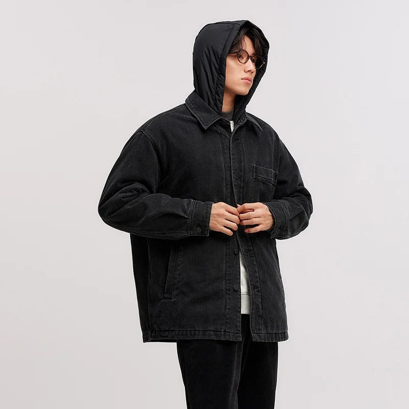 Cotton Coat Men Two-Piece Denim Thin Waterproof Oversize 2025 Winter Man Clothing Warm Outerwear