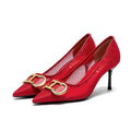 Spring New Hollow Business Women's Shoes 7cm Red Evening Shoes Women's High Heels