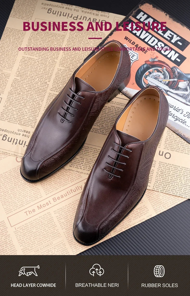 Deluxe Men's Leather Shoes Formal Dress Shoes Wedding Party  Oxford Handmade Comfortable Lace Up Genuine Leather Men's Shoe