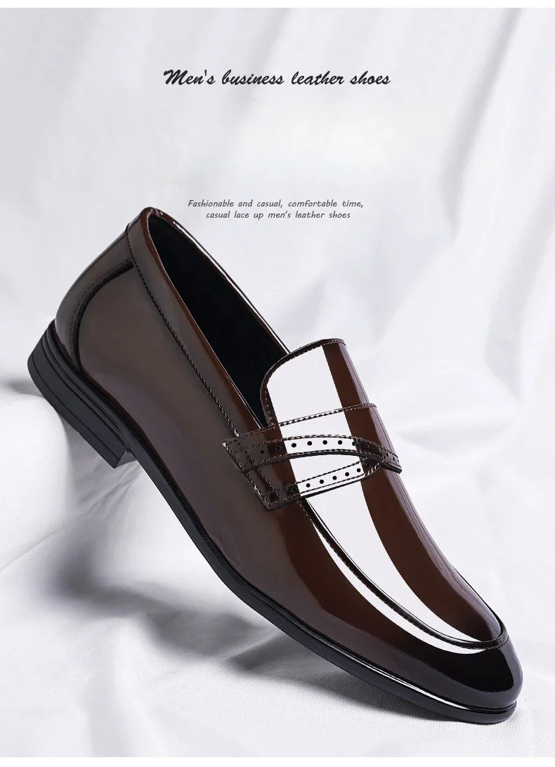 Spring Autumn New Patent Leather Shoes for Men Solid Color Fashion Wedding Shoes Male Low Top Casual Loafers Man