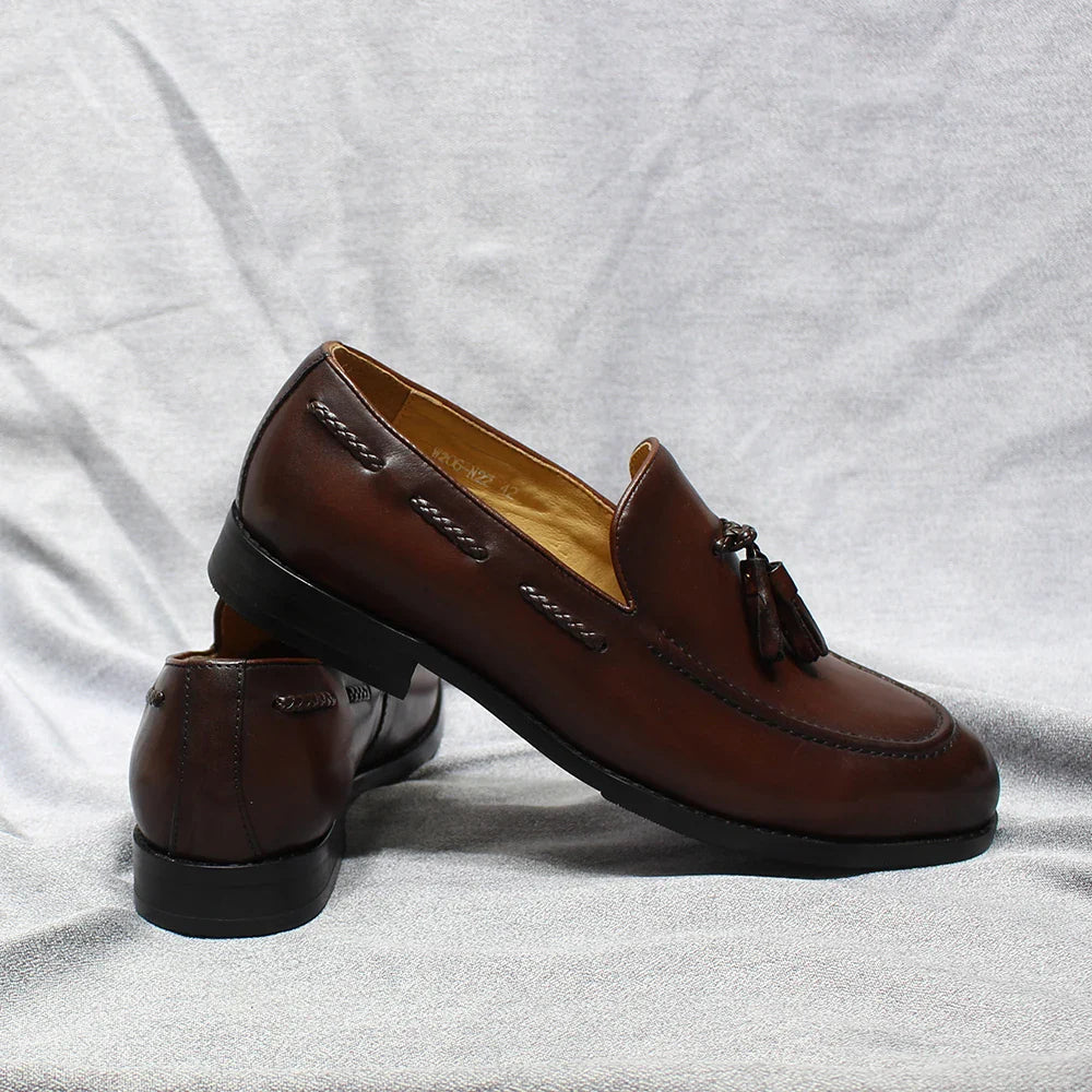 Italian Style Men's Loafers Tassel Genuine Cow Leather Comfortable Slip on Wedding Party Office Dress Shoes for Men Casual Shoes