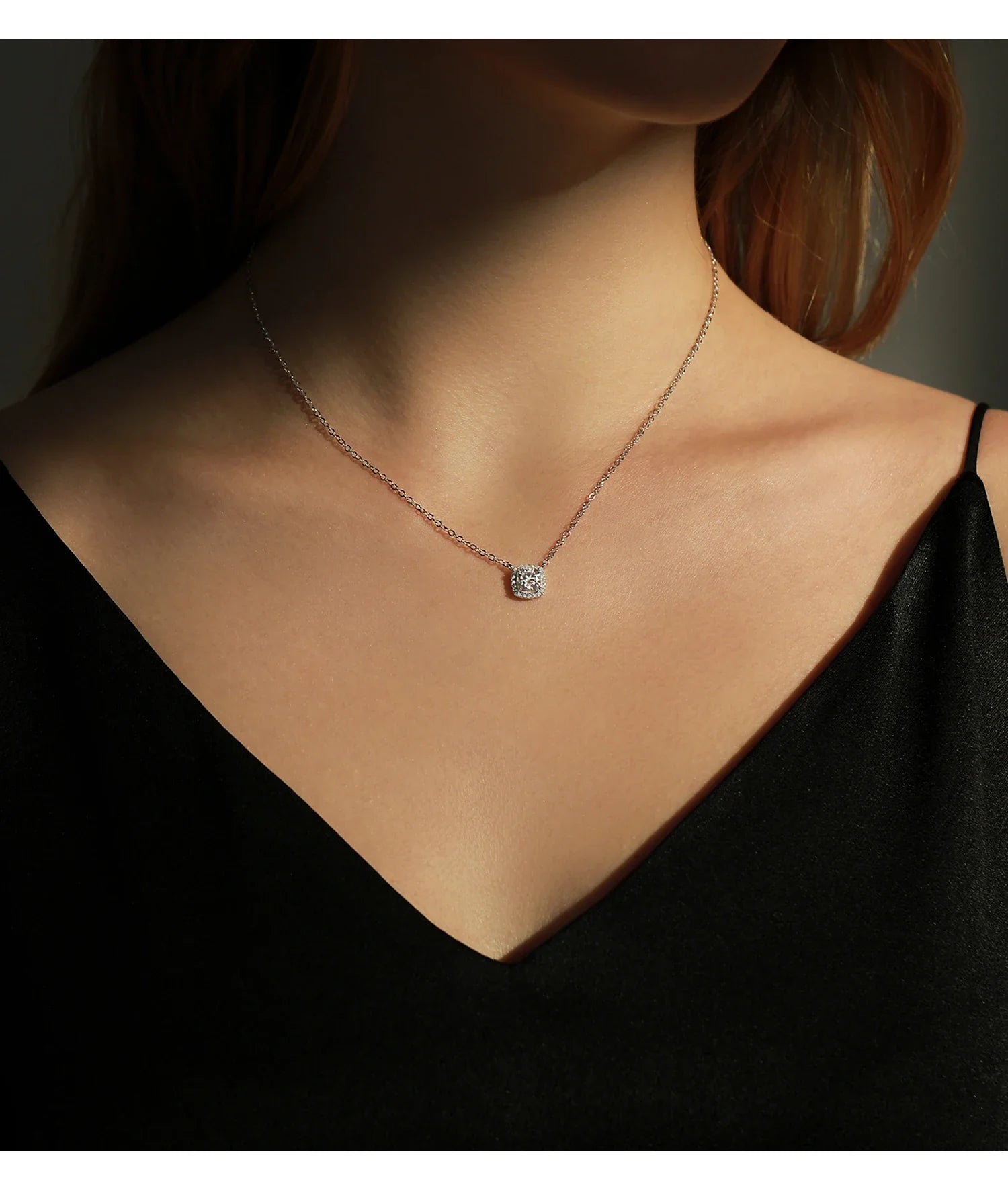 1 Carat Square Cushion Cut Halo Moissanite Pendant Necklace For Women 925 Sterling Silver Dazzling Wedding Bridal Jewelry