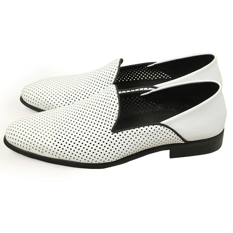 New Loafers White Men's Shoes Summer Casual Shoes for Men Genuine Leather Breathable Hollow Soft Hand Sewing Luxury Fashion Shoe