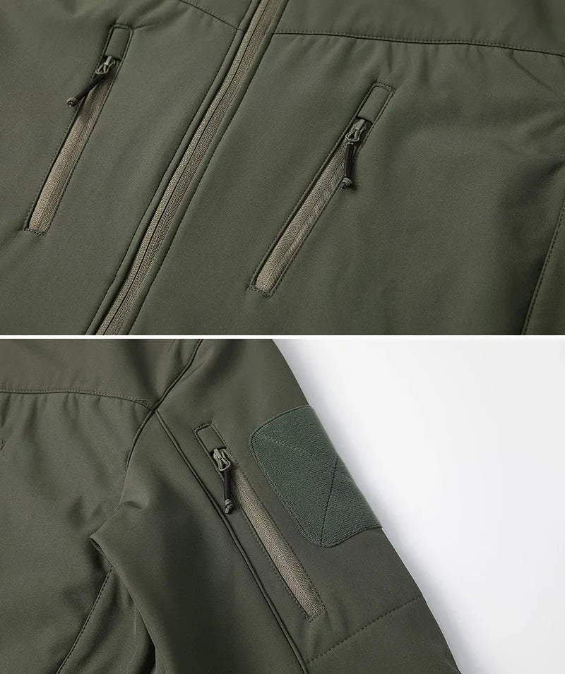 Men's Waterproof Softshell Tactical Jacket Winter Windproof Fleece Hoodie Jacket Outdoor Hiking Skiing Windbreaker Coat