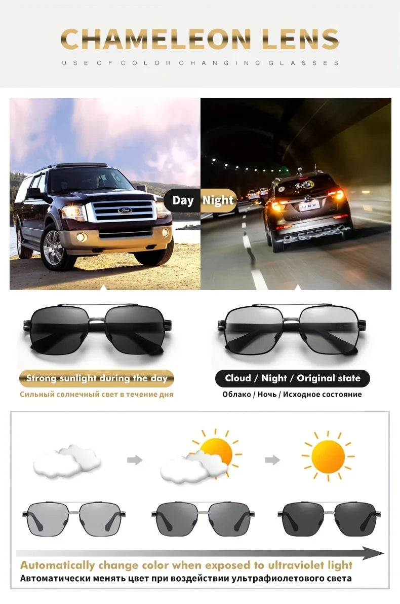 Design Square Polarized Sunglasses Man Photochromic Sun Glasses Woman Anti-glare Driving Goggles Oculos zonnebril heren