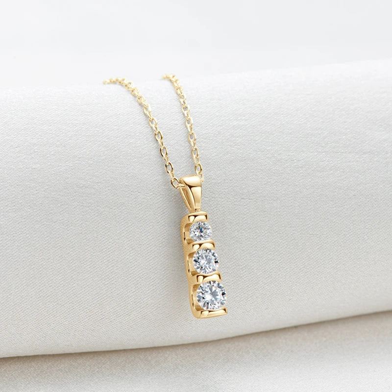 Certified D Color Three Stone Moissanite Pendant Necklace Collar Plata 925 Sterling Silver Necklaces for Women Jewelry