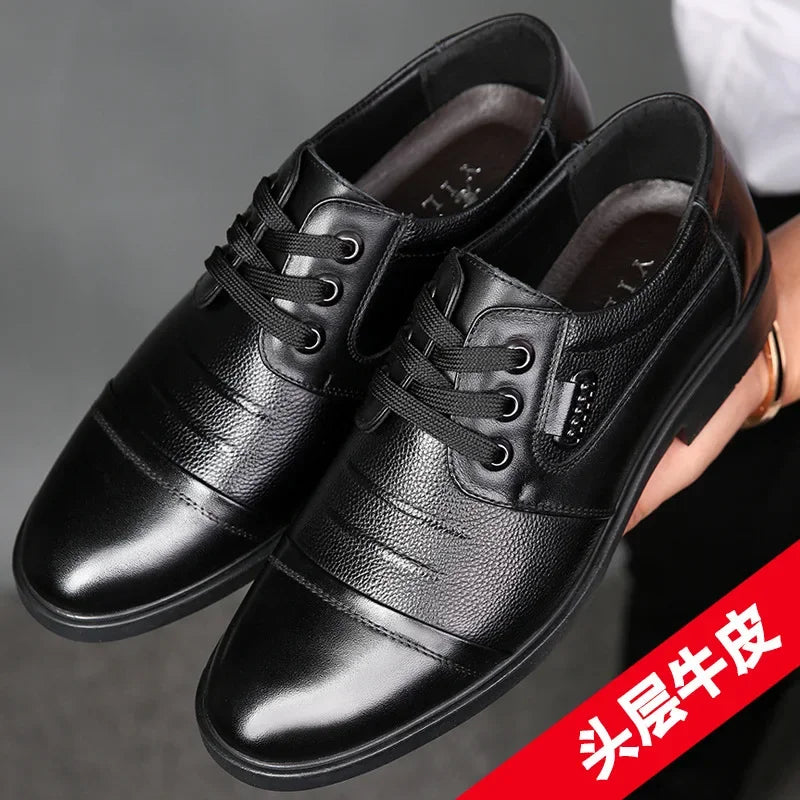 Men's Genuine Cow Leather Shoes Business Casual Shoes With Triple-Stitched Soles For Middle-Aged And Elderly Men 2025