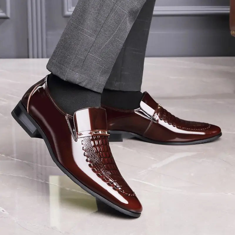 Men's Business Casual Leather Shoes Korean Style Pointed Toe Breathable Big Size Office Groomsmen Groom Wedding
