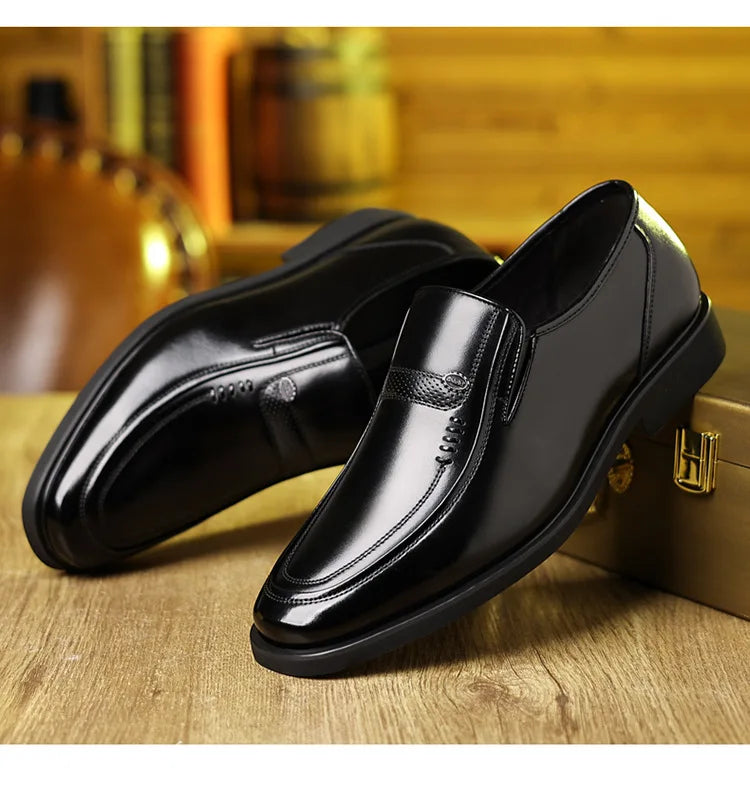Men's Business Casual Leather Shoes round Toe Low Top Breathable Anti-Slip Rubber Outsole Comfortable Commuting Shoes