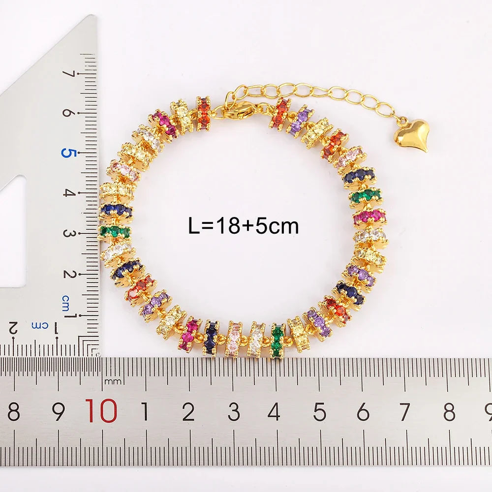 Fashion Gold Plated Chain Bead Bracelet for Women Colorful Crystal Zircon Heart Shape Charm Wedding Party Jewelry Gifts