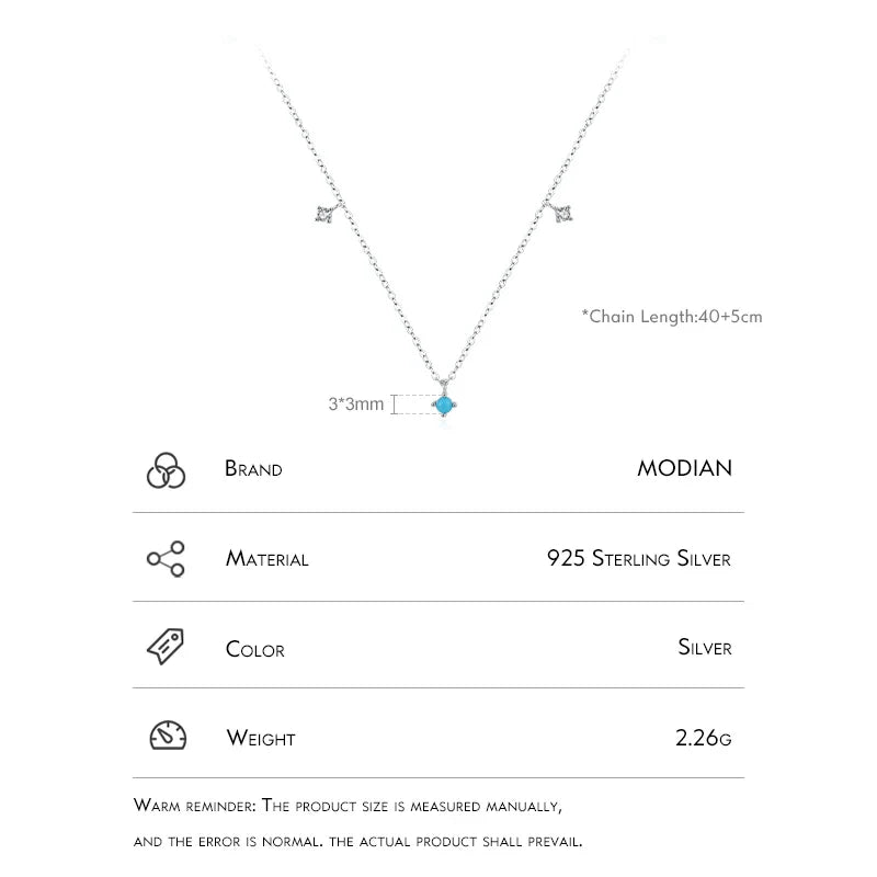 Real 925 Sterling Silver Fashion Stunning Turquoise Link Chain Charm Necklace For Women Daily Fine Jewelry